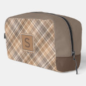 Neutrale Beige Bruine Taupe Plaid Gingham Patroon Toilettasje (Rechterhoek)