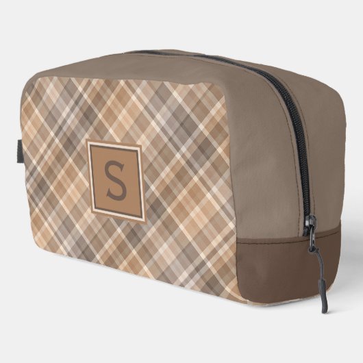Neutrale Beige Bruine Taupe Plaid Gingham Patroon Toilettasje (Rechterhoek)