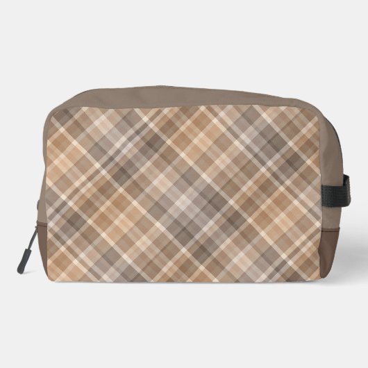 Neutrale Beige Bruine Taupe Plaid Gingham Patroon Toilettasje (Achterkant)