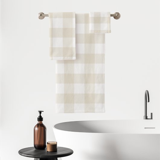 Neutrale Beige Buffalo Check Plaid Rustieke Boerde Bad Handdoek