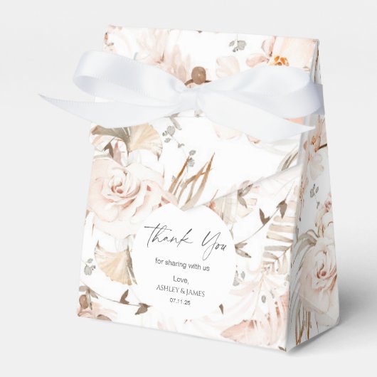 Neutrale beige elegant florale tuinbruiloft gunst bedankdoosjes (Voorkant Zijde)