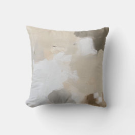 Neutrale beige en witte Abstracte penseelstreekwor Kussen