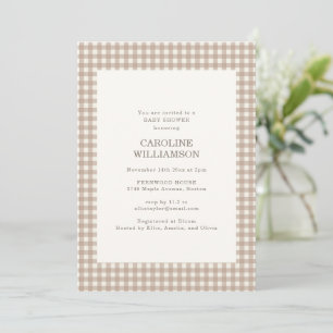Neutrale Beige Gingham Geruite Herfst Baby Shower Kaart