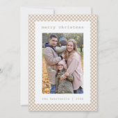 Neutrale Beige Gingham Kerstfoto Feestdagenkaart (Voorkant)