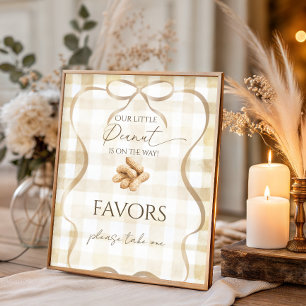 Neutrale Beige Gingham Pinda Baby Shower Favoren Poster