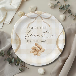 Neutrale Beige Gingham Pindakaas Baby Shower Decor Papieren Bordje