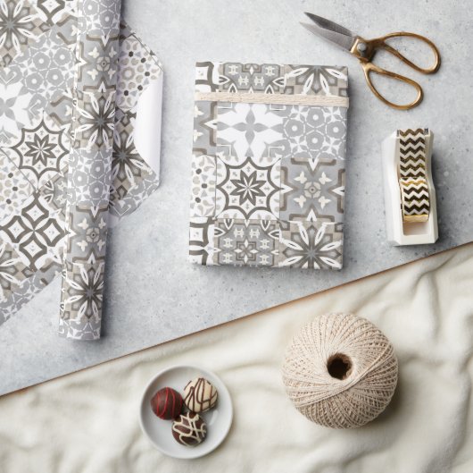 Neutrale, beige, grijze, Marokkaanse tegels Cadeaupapier (Crafts)