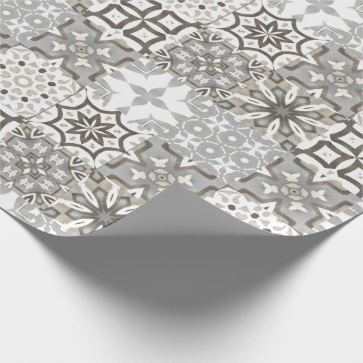 Neutrale, beige, grijze, Marokkaanse tegels Cadeaupapier (Hoek)