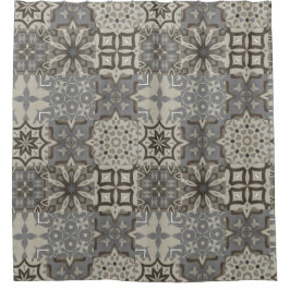 Neutrale, beige, grijze, Marokkaanse tegels Douchegordijn