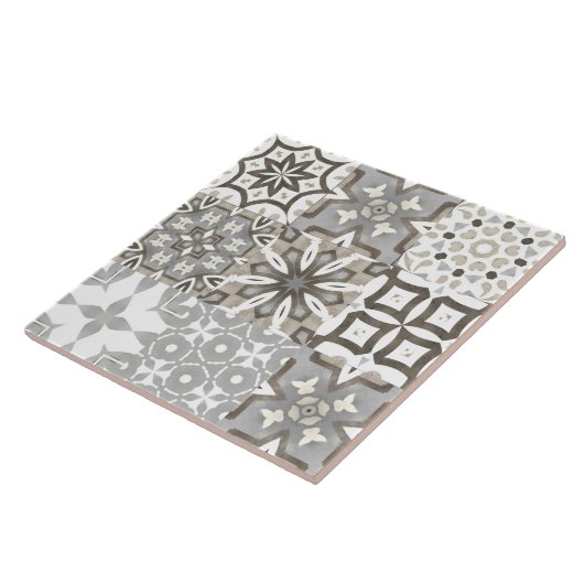 Neutrale, beige, grijze, Marokkaanse tegels Tegeltje (Zijkant)