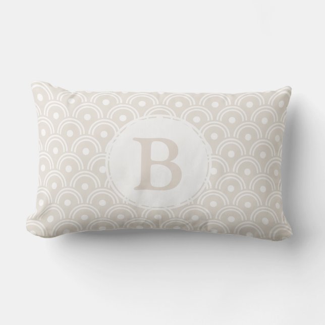 Neutrale Beige Japans Scallops & Initiaal Letter Kussen (Voorkant)