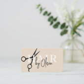 Neutrale beige kapper schaar QR-code Visitekaartje (Staand voorkant)
