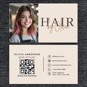 Neutrale Beige Kapsalon Stylist Foto QR-code Visitekaartje