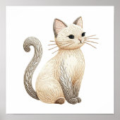 Neutrale Beige Kat Borduurwerk Boho Kat Poster (Voorkant)