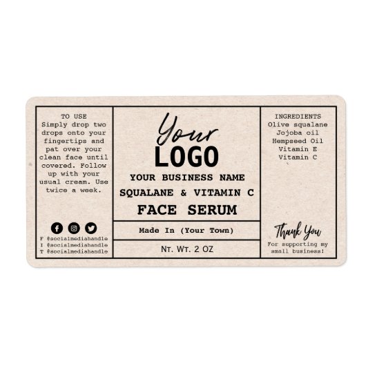 Neutrale beige Kraft Paper Serumlabels Etiket (Voorkant)