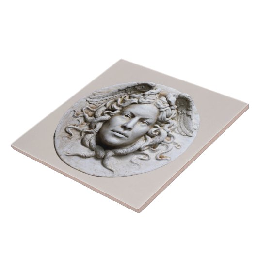Neutrale Beige Marmeren Medusa Wand Tegel Tegeltje (Zijkant)