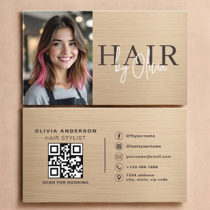 Neutrale Beige Metallic Kapselstylist Foto QR-code Visitekaartje