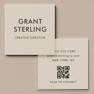 Neutrale Beige Minimaal Typografie QR-code Vierkante Visitekaartje