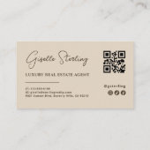 Neutrale Beige Minimalistische Script QR-code Visitekaartje (Achterkant)
