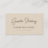 Neutrale Beige Minimalistische Script QR-code Visitekaartje (Voorkant)