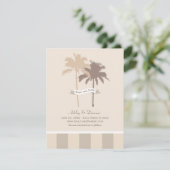 Neutrale beige palmbomen strand bruiloft save the date (Staand voorkant)