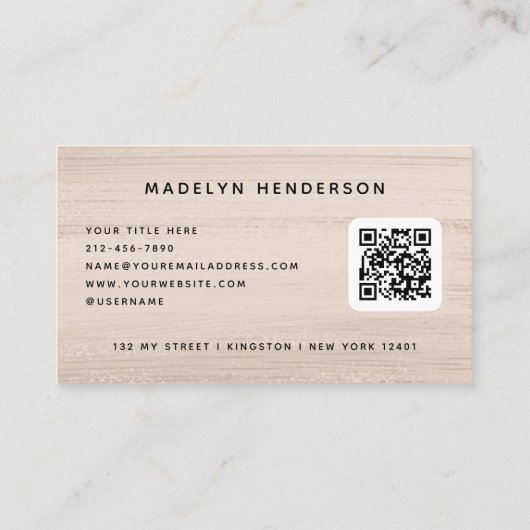Neutrale beige penseelstreken Moderne penseel QR-c Visitekaartje (Achterkant)