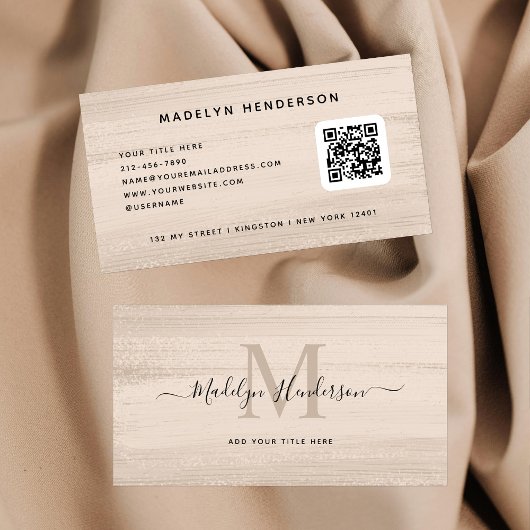Neutrale beige penseelstreken Moderne penseel QR-c Visitekaartje
