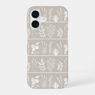 Neutrale Beige Plant Herbarium Streep iPhone 16 Hoesje