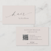 Neutrale Beige QR Code Elegante Haarstylist Modern Visitekaartje (Voorkant / Achterkant)