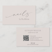 Neutrale Beige QR Code Elegante Nagelsalon Modern Visitekaartje (Voorkant / Achterkant)
