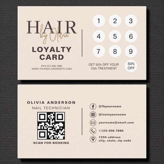 Neutrale Beige QR Code Kapper Loyaltykaart Klantenkaartje
