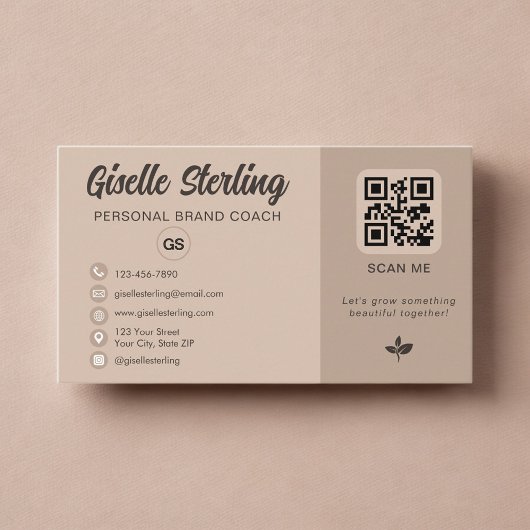 Neutrale Beige QR Code Monogramma Sociale Media Visitekaartje