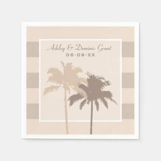Neutrale Beige Strand Palm Bomen Bruiloft Monogram Servet (Voorkant)