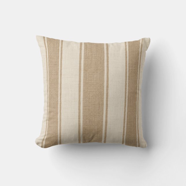 Neutrale beige streepworp kussen (Voorkant)