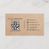 Neutrale Beige Suède Kapper Foto QR-code Visitekaartje (Achterkant)