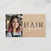 Neutrale Beige Suède Kapper Foto QR-code Visitekaartje (Voorkant)