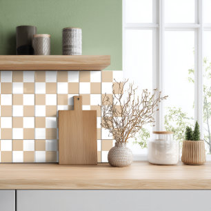 Neutrale Beige Witte Geruite Keramische Tegel Tegeltje