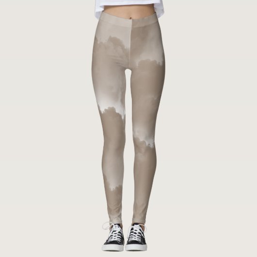 Neutrale Beige Wolken Leggings (Voorkant)