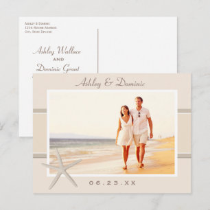Neutrale Beige Zeester Bruiloft Foto Save the Date Aankondigingskaart