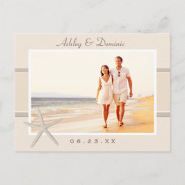 Neutrale Beige Zeester Bruiloft Foto Save the Date Aankondigingskaart