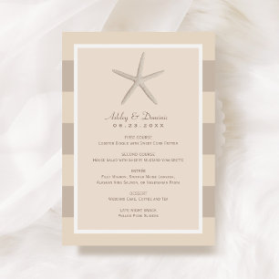 Neutrale Beige Zeester Strand Bruiloft Diner Menu