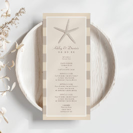 Neutrale Beige Zeester Strand Bruiloft Diner Menu