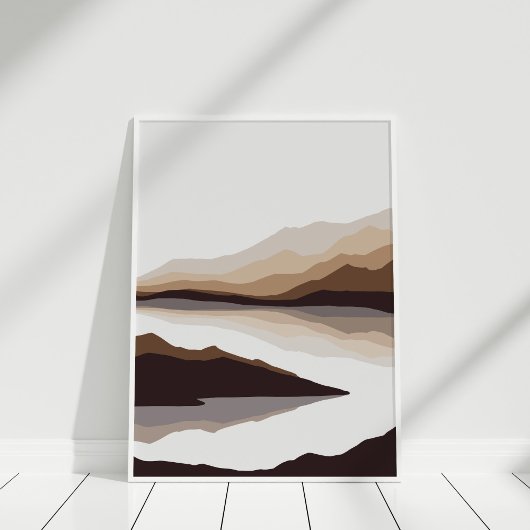 Neutrale berg rivier abstract landschap muurkunst poster