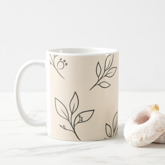 Neutrale Blad Mok | Beige Koffiemok (Met donut)