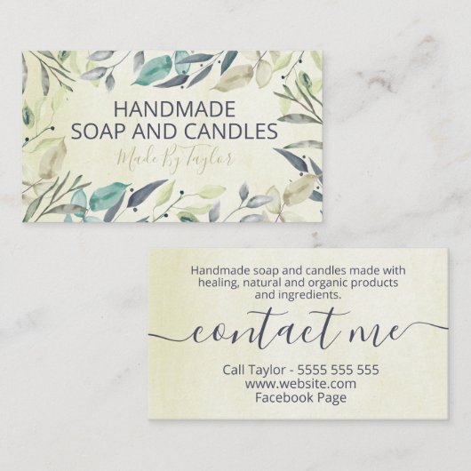 Neutrale bladeren Natuurlijke Zeep en Kaarten Visitekaartje (Voorkant / Achterkant)