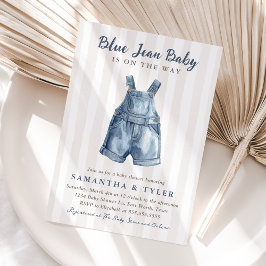 Neutrale Blauwe Spijkerbaby Op Weg Baby Borrel Kaart