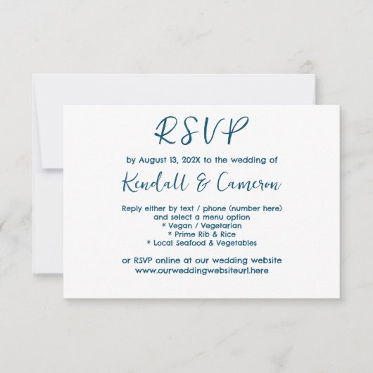 Neutrale Blauwe Tekstmenu RSVP-kaarten Kaart (Voorkant)