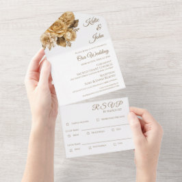 Neutrale Bloem Boeket-Wit Bruiloft All In One Uitnodiging