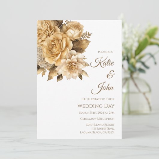 Neutrale Bloem Boeket-Wit Bruiloft- Kaart (Staand voorkant)