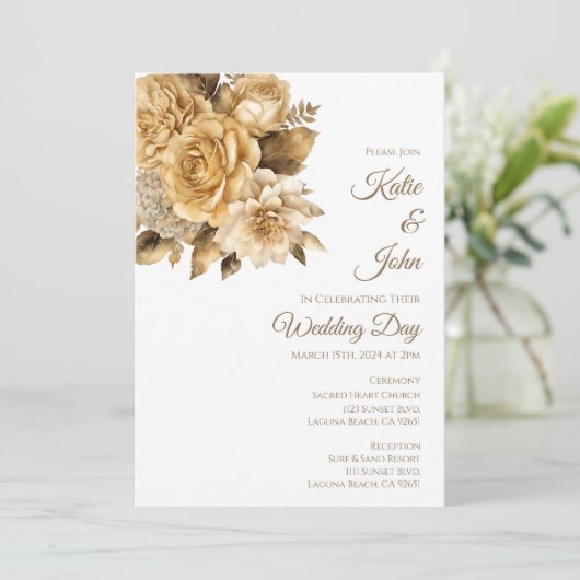 Neutrale Bloem Boeket-Wit Bruiloft- Kaart (Staand voorkant)